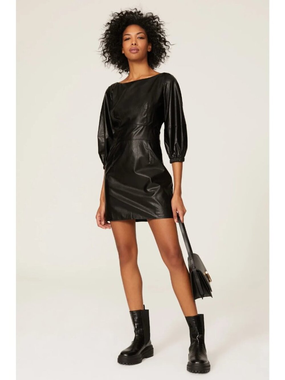 black ba&sh Sae faux leather mini dress three-quarter length puff sleeves Medium